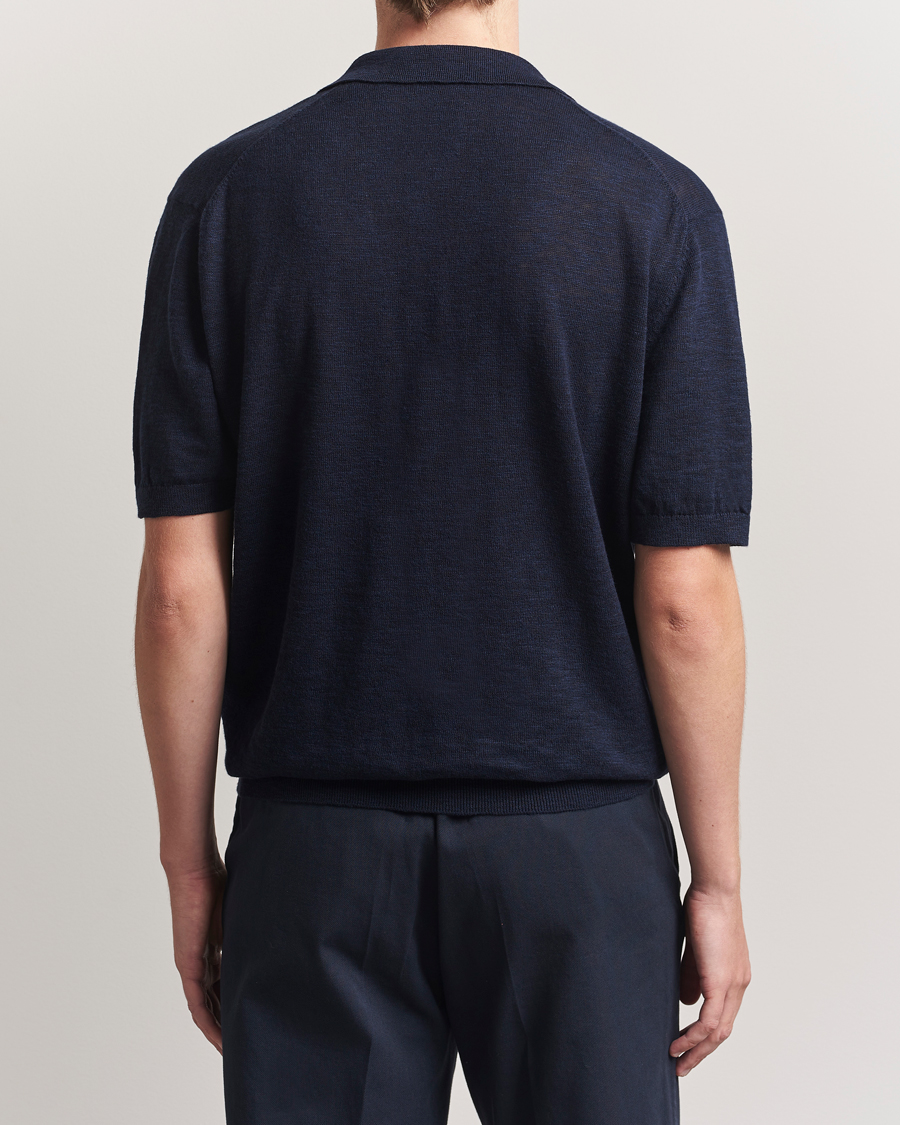 Herren | Poloshirts | GANT | Linen/Cotton Open Collar Polo Evening Blue