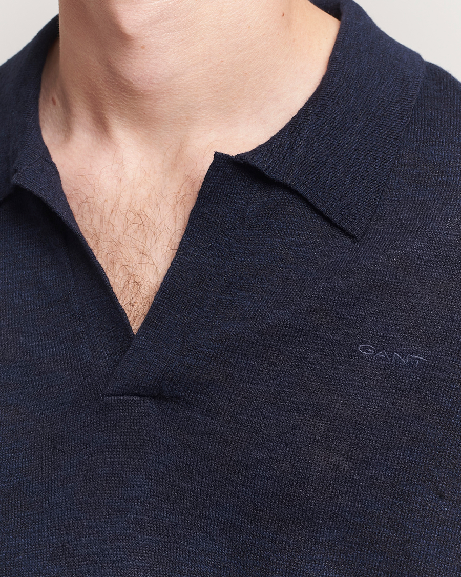 Herren | Poloshirts | GANT | Linen/Cotton Open Collar Polo Evening Blue