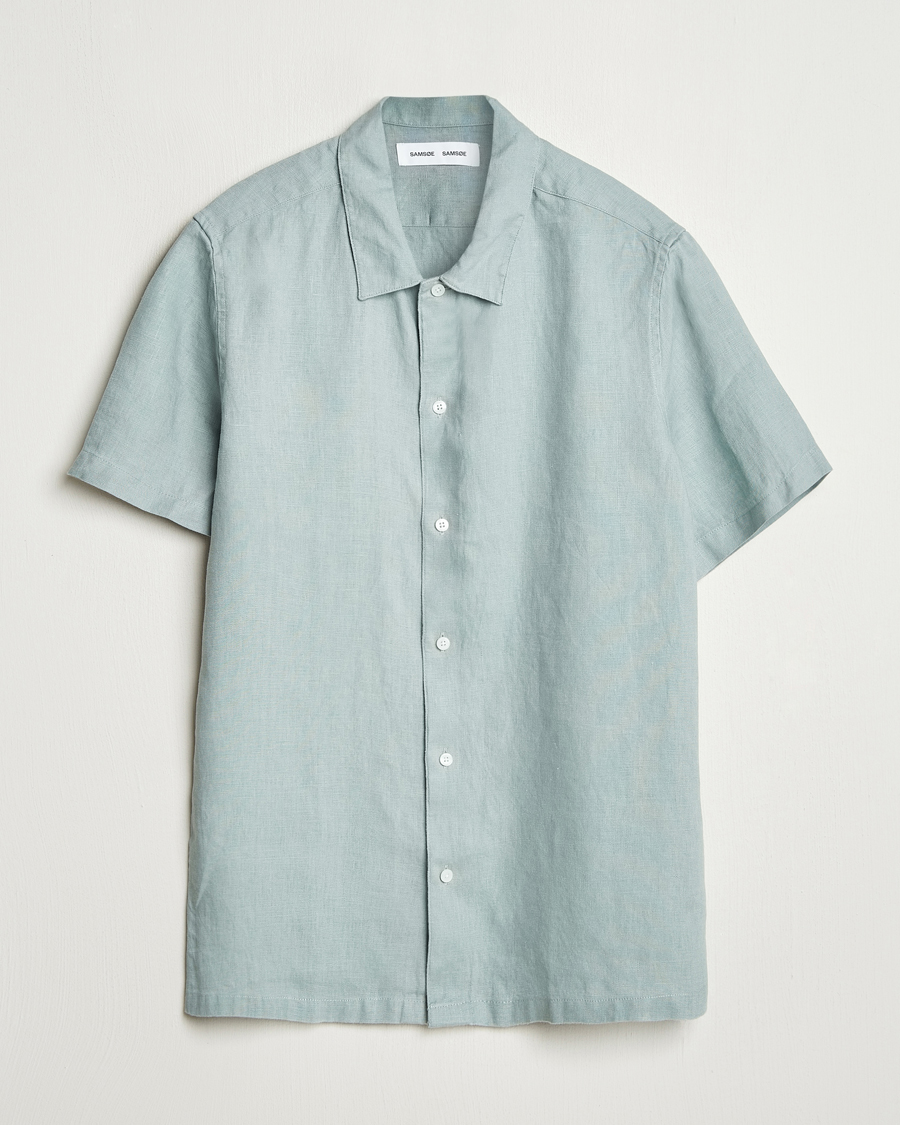 Herren | Hemden | Samsøe Samsøe | Avan Linen Short Sleeve Shirt Abyss Green