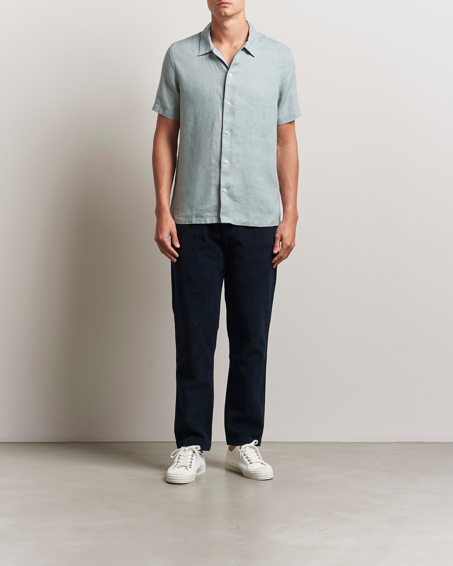 Herren | Hemden | Samsøe Samsøe | Avan Linen Short Sleeve Shirt Abyss Green