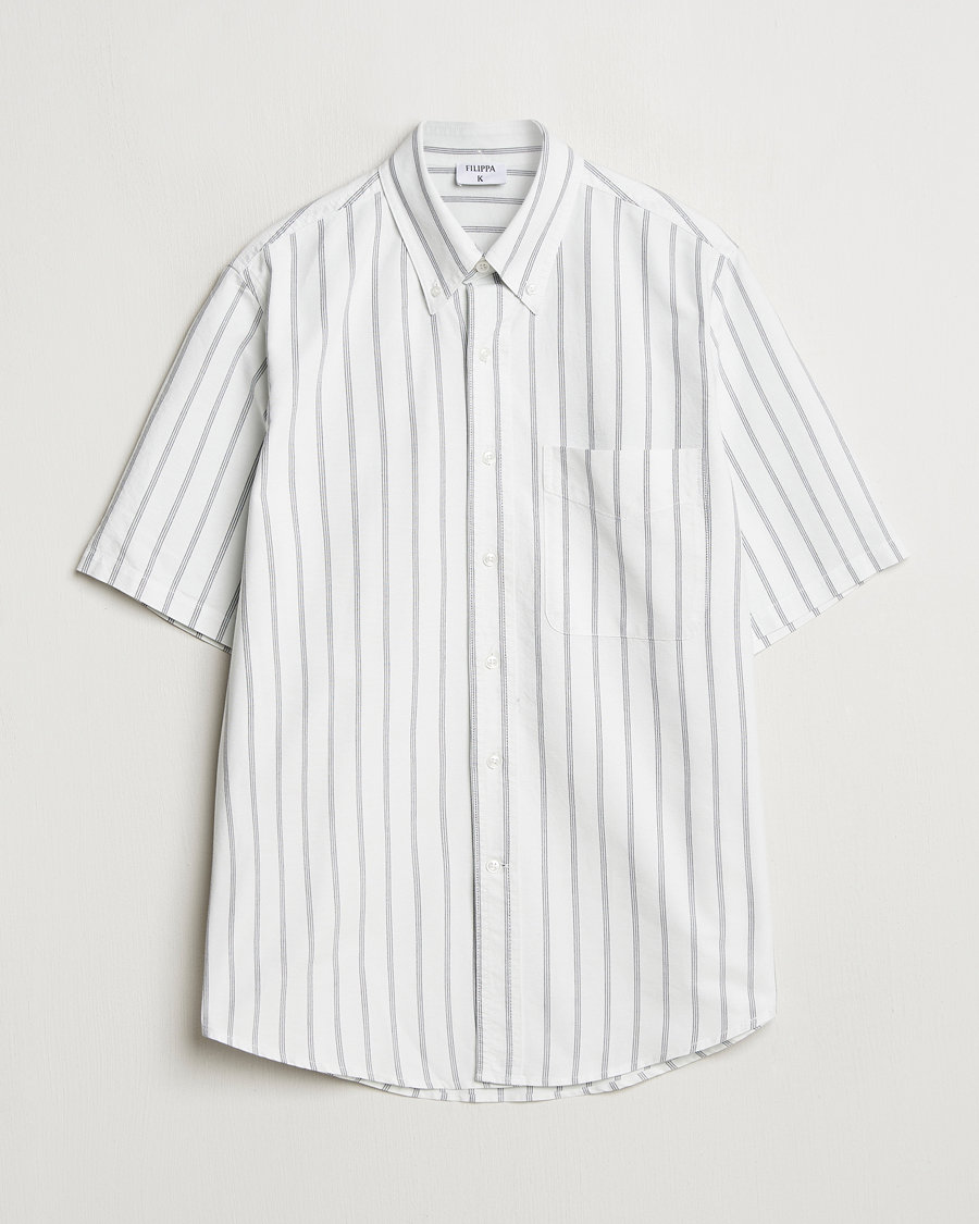 Herren | Hemden | Filippa K | Striped Oxford Short Sleeve Shirt Pale Blue/Navy