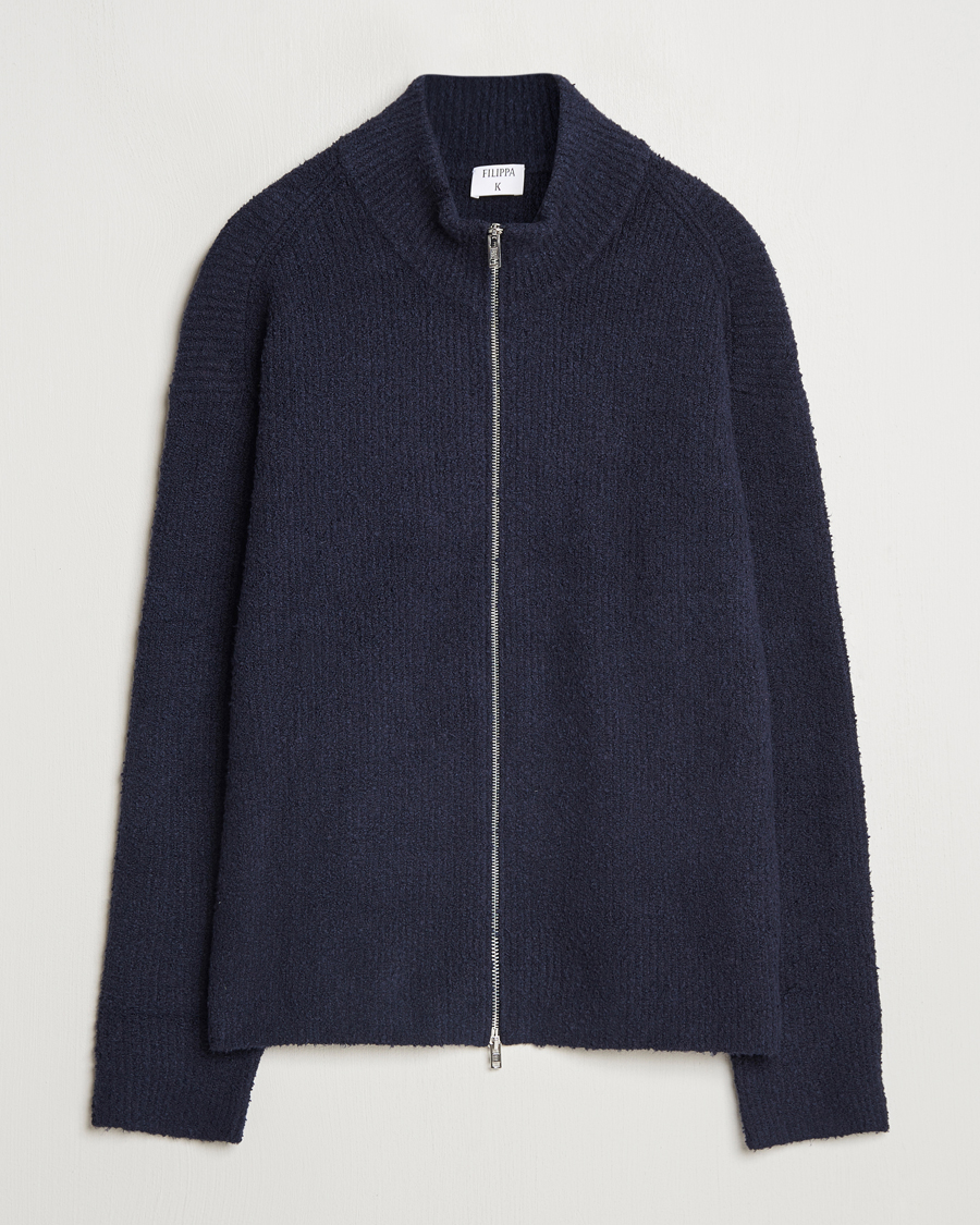 Herren | Pullover | Filippa K | Bouclé Knitted Full Zip Navy