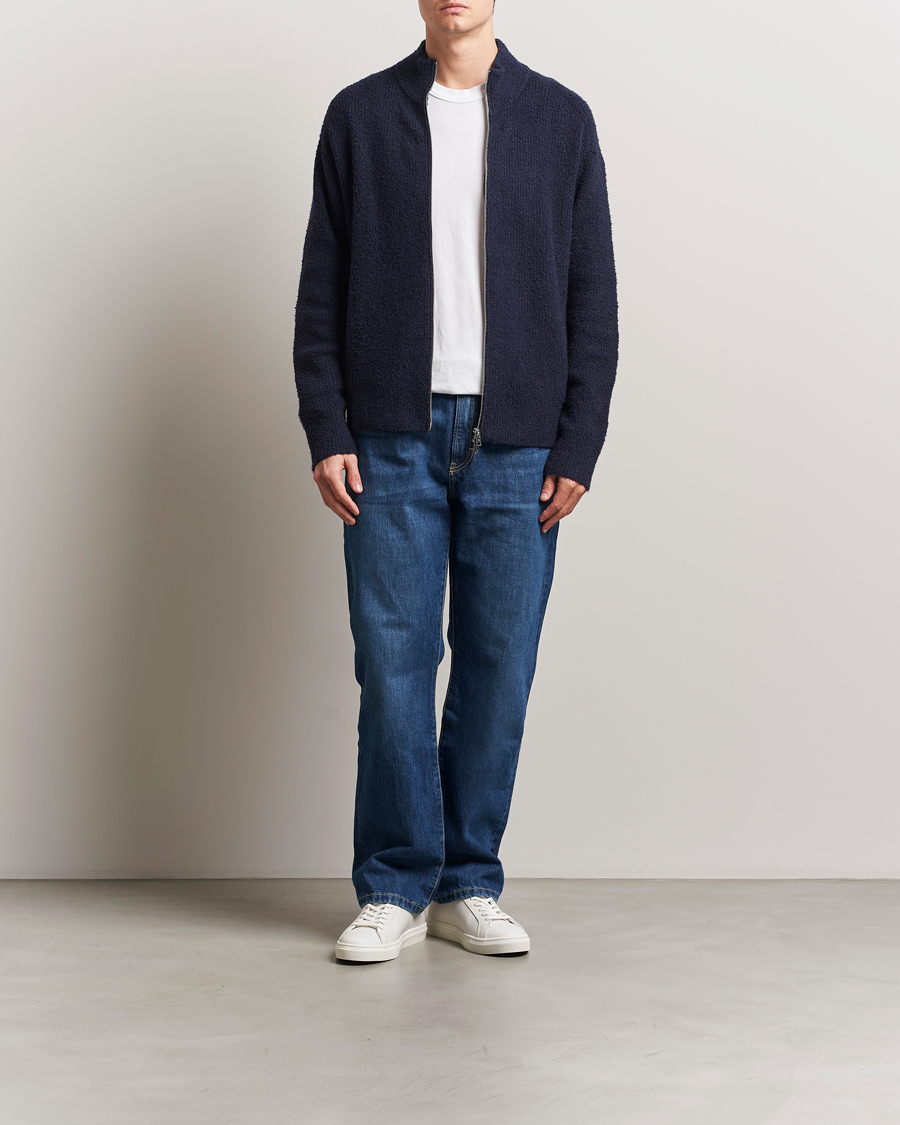 Herren | Pullover | Filippa K | Bouclé Knitted Full Zip Navy