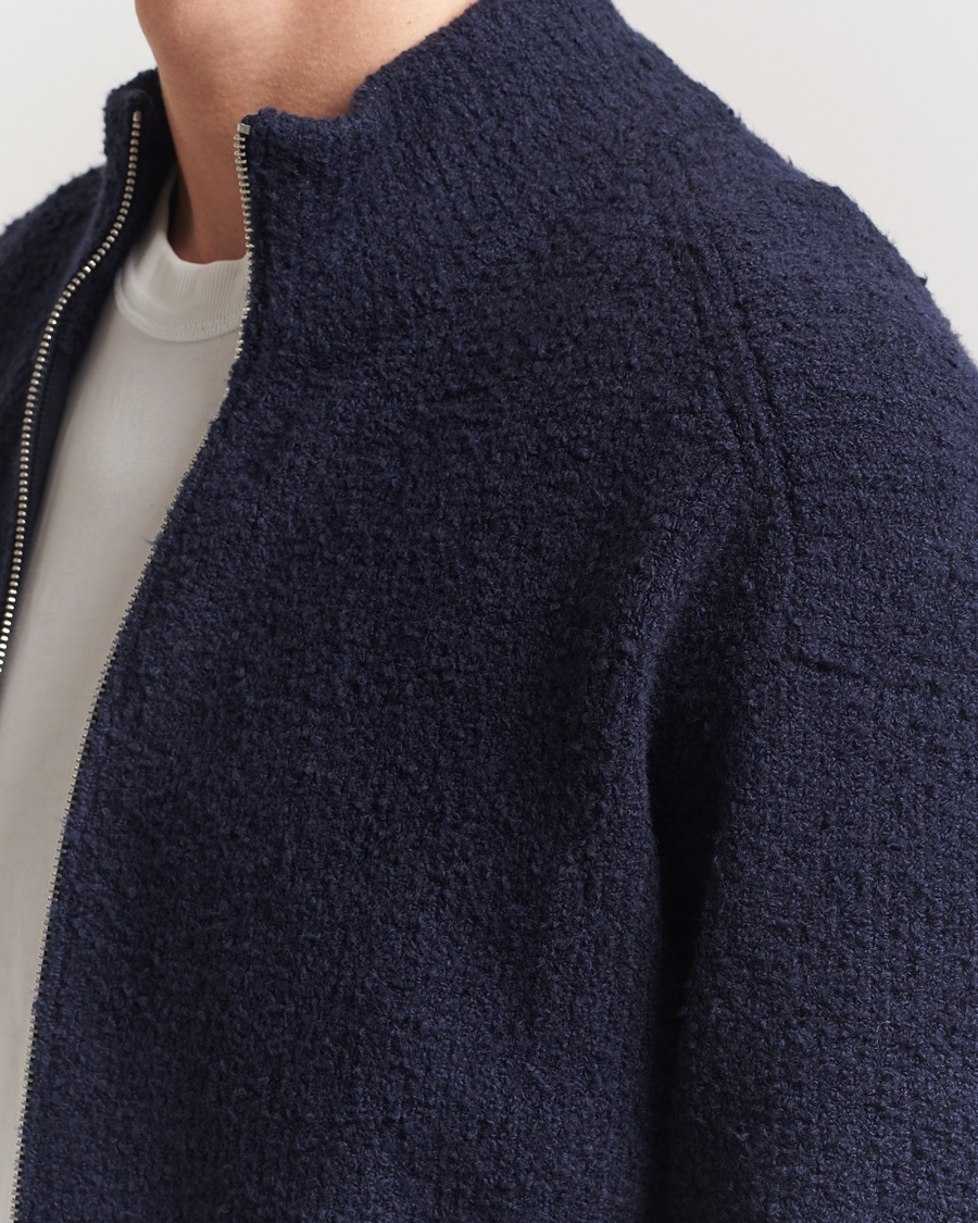 Herren | Pullover | Filippa K | Bouclé Knitted Full Zip Navy