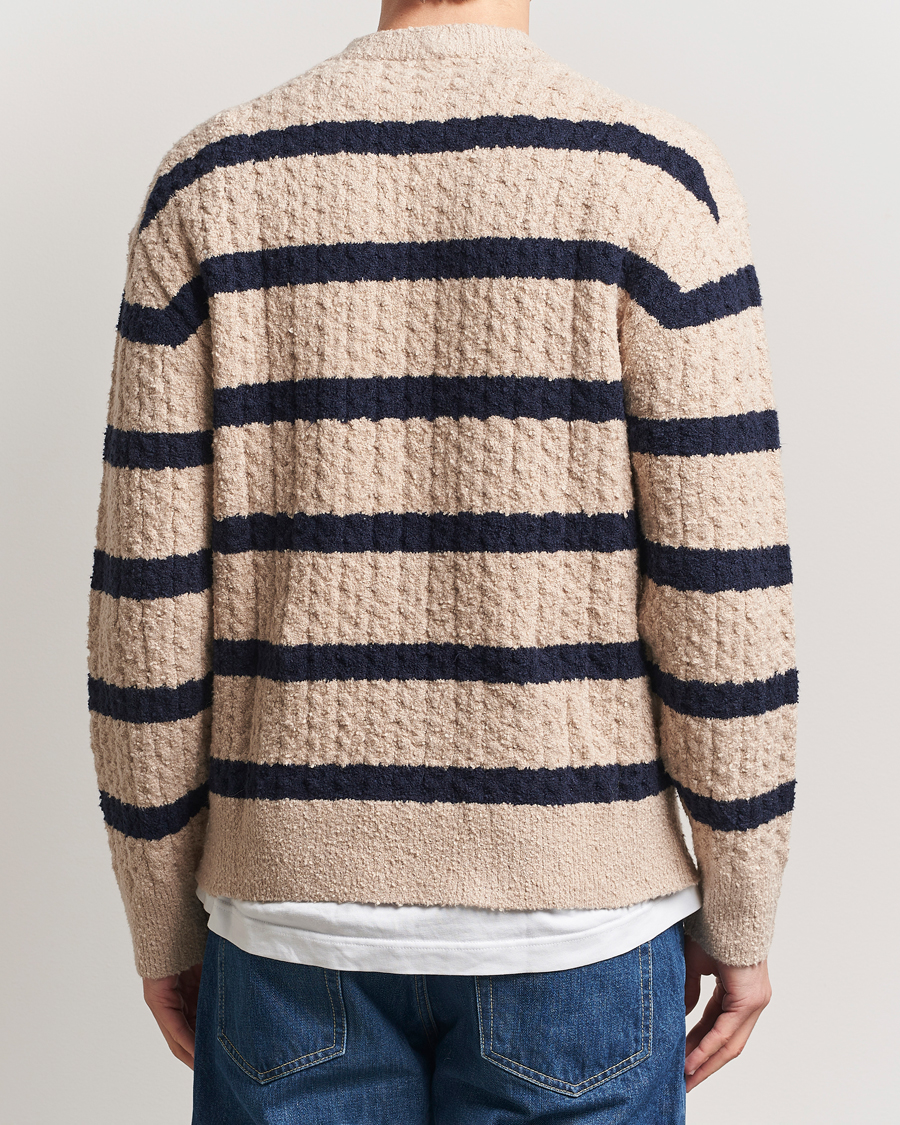 Herren | Pullover | Filippa K | Bouclé Knitted Striped Sweater Light Khaki/Navy