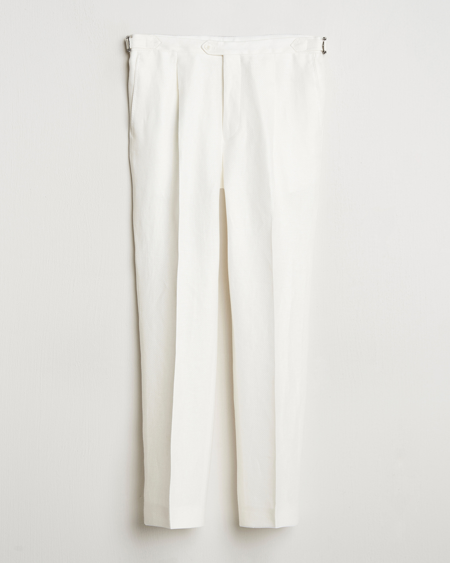 Herren | Hosen | Oscar Jacobson | Delon Diagonal Linen/Tencel Trousers White