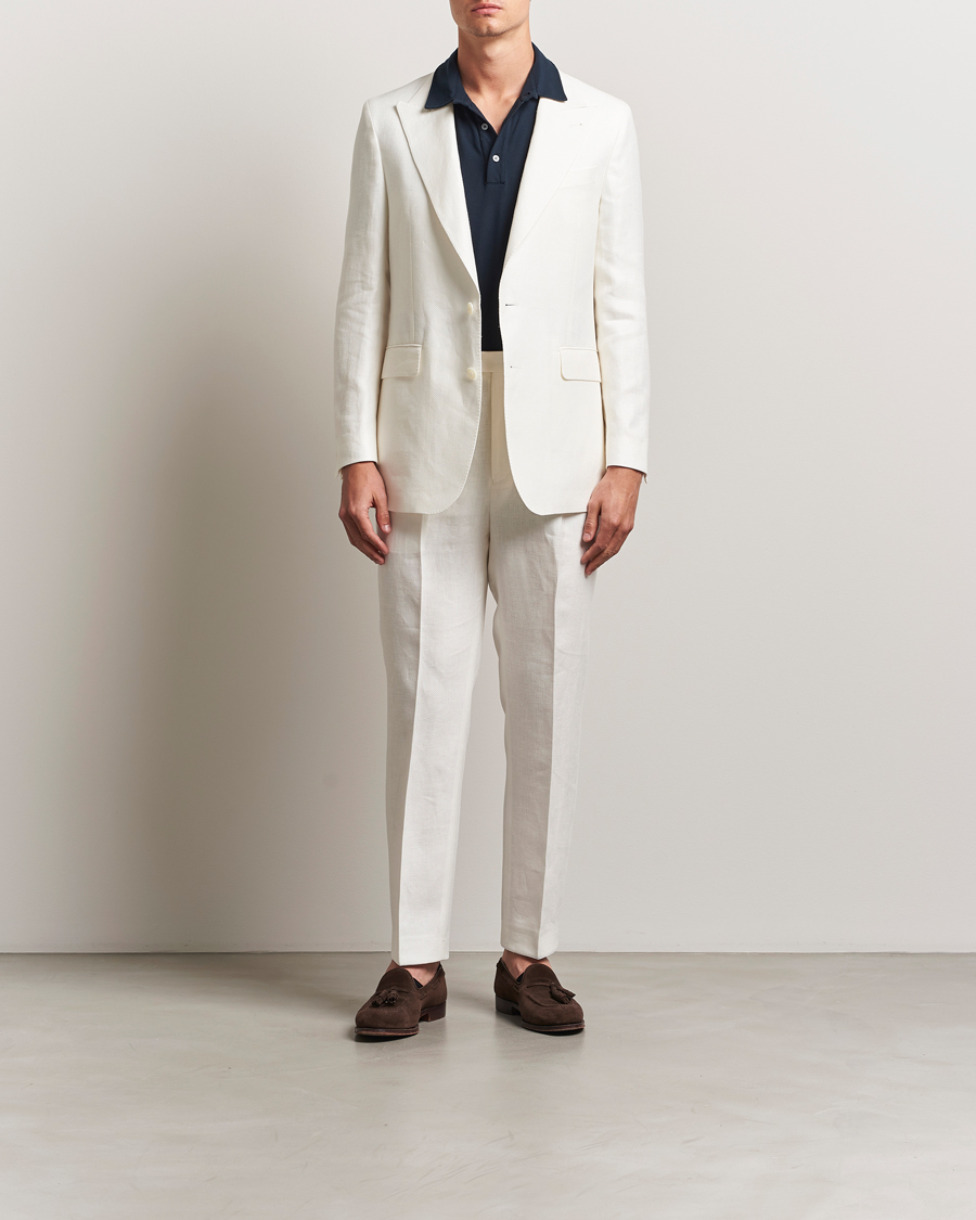 Herren | Hosen | Oscar Jacobson | Delon Diagonal Linen/Tencel Trousers White
