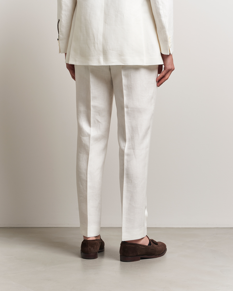 Herren | Hosen | Oscar Jacobson | Delon Diagonal Linen/Tencel Trousers White