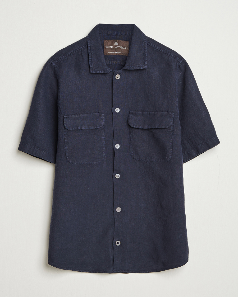 Herren | Hemden | Oscar Jacobson | Reg Fit City Linen Shirt Navy