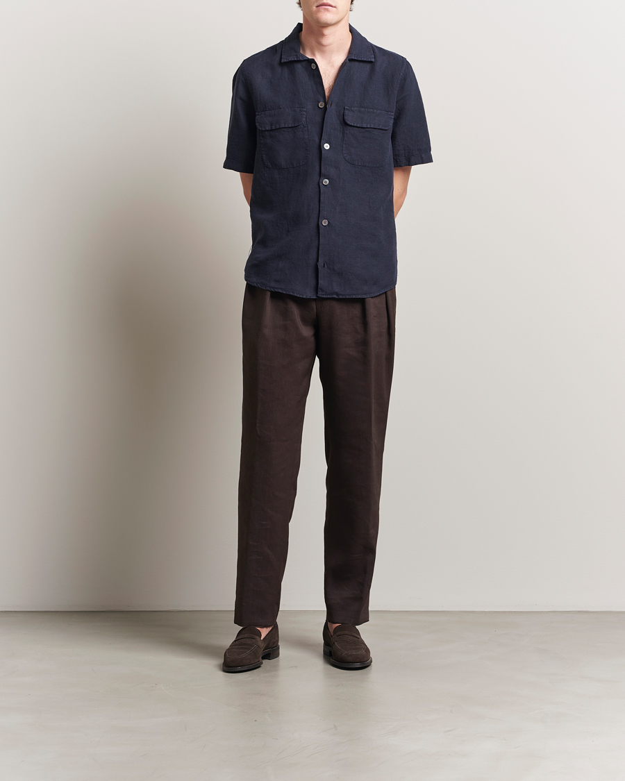 Herren | Hemden | Oscar Jacobson | Reg Fit City Linen Shirt Navy