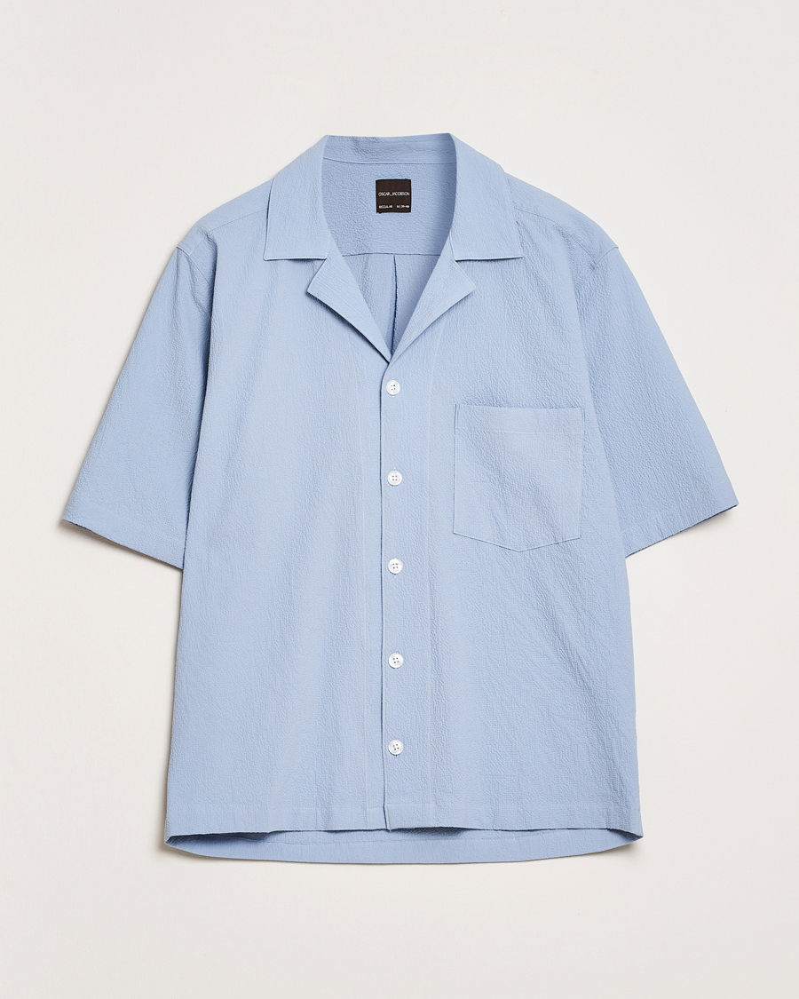 Herren | Hemden | Oscar Jacobson | Reg Fit Cuba Seersucker Shirt Light Blue
