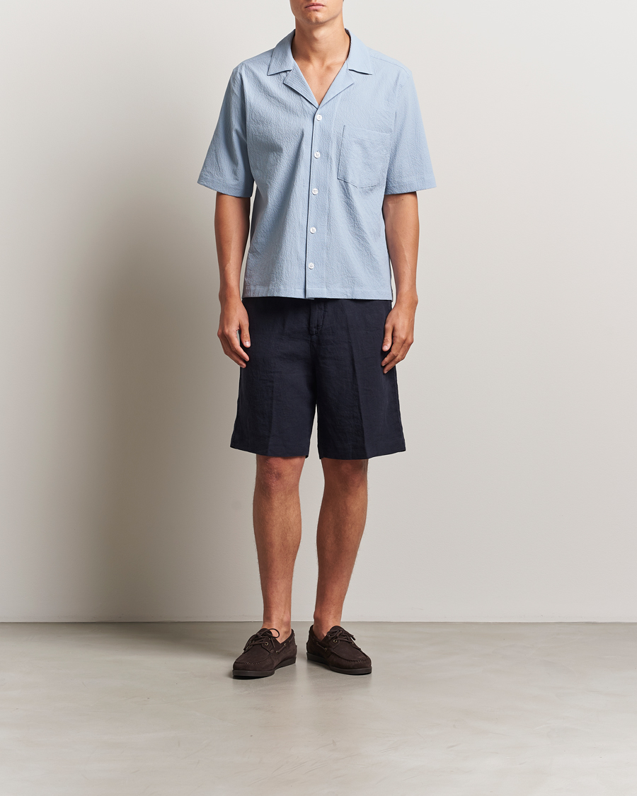 Herren | Hemden | Oscar Jacobson | Reg Fit Cuba Seersucker Shirt Light Blue