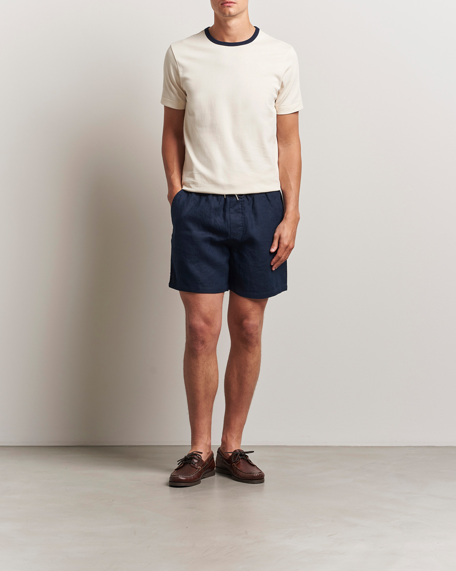 Herren | Shorts | NN07 | Gregor Linen Drawstring Shorts Navy Blue