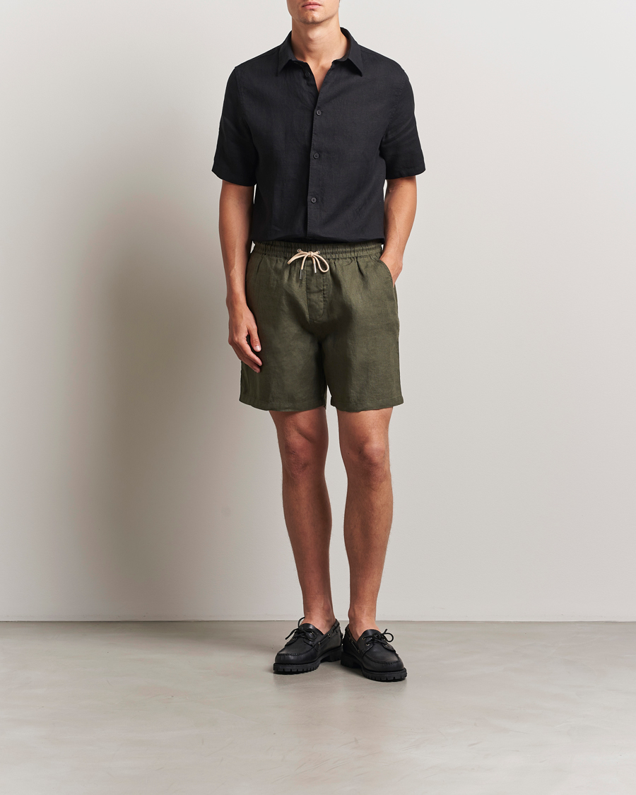 Herren | Shorts | NN07 | Gregor Linen Drawstring Shorts Croc Green