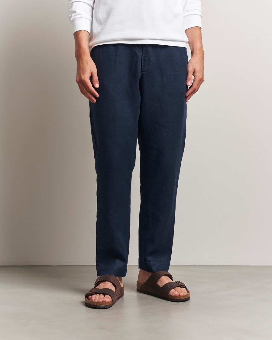 Herren | Hosen | NN07 | Billie Linen Drawstring Trousers Navy Blue