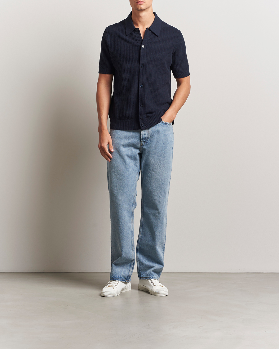Herren | Hemden | NN07 | Nolan Knitted Short Sleeve Shirt Navy Blue