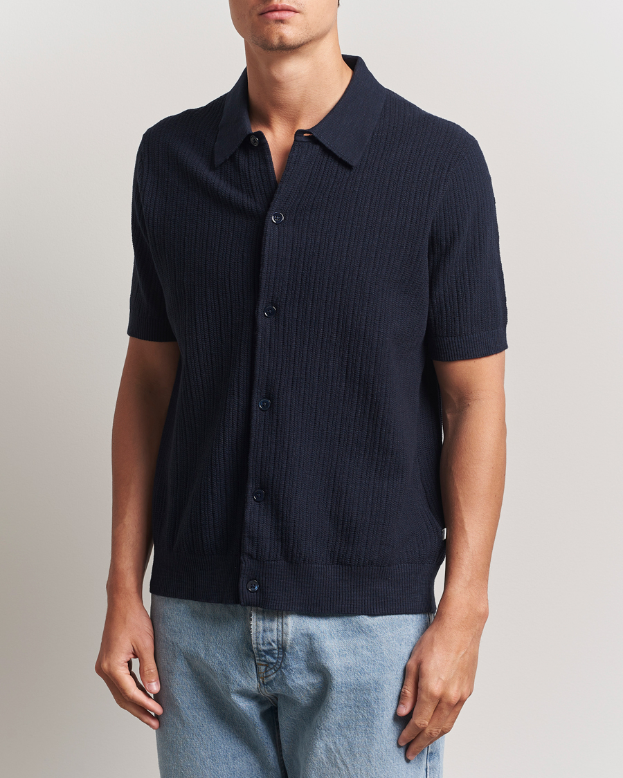 Herren | Hemden | NN07 | Nolan Knitted Short Sleeve Shirt Navy Blue