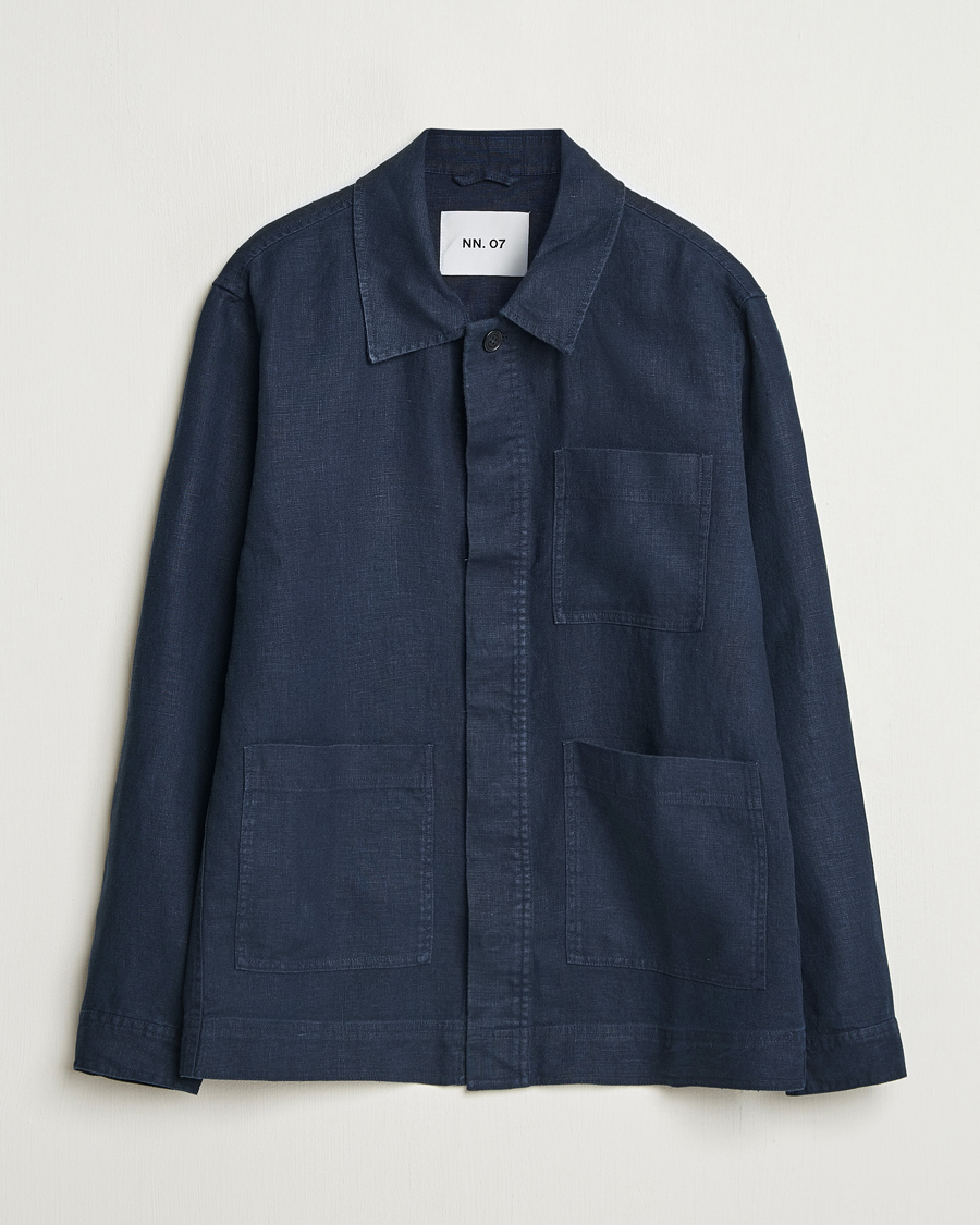 Herren | Hemden | NN07 | Olav Linen Overshirt Navy Blue