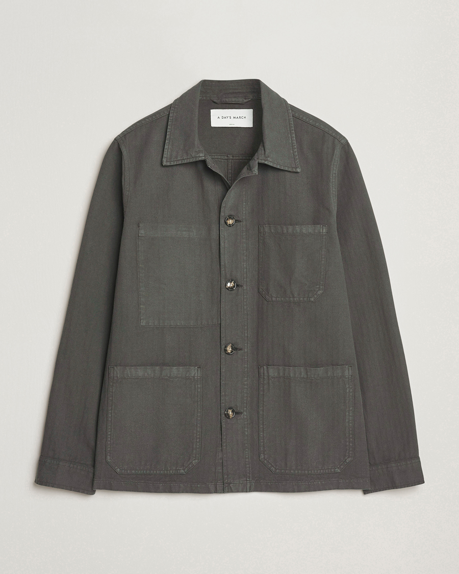 Herren | Jacken | A Day's March | Herringbone Overshirt Olive
