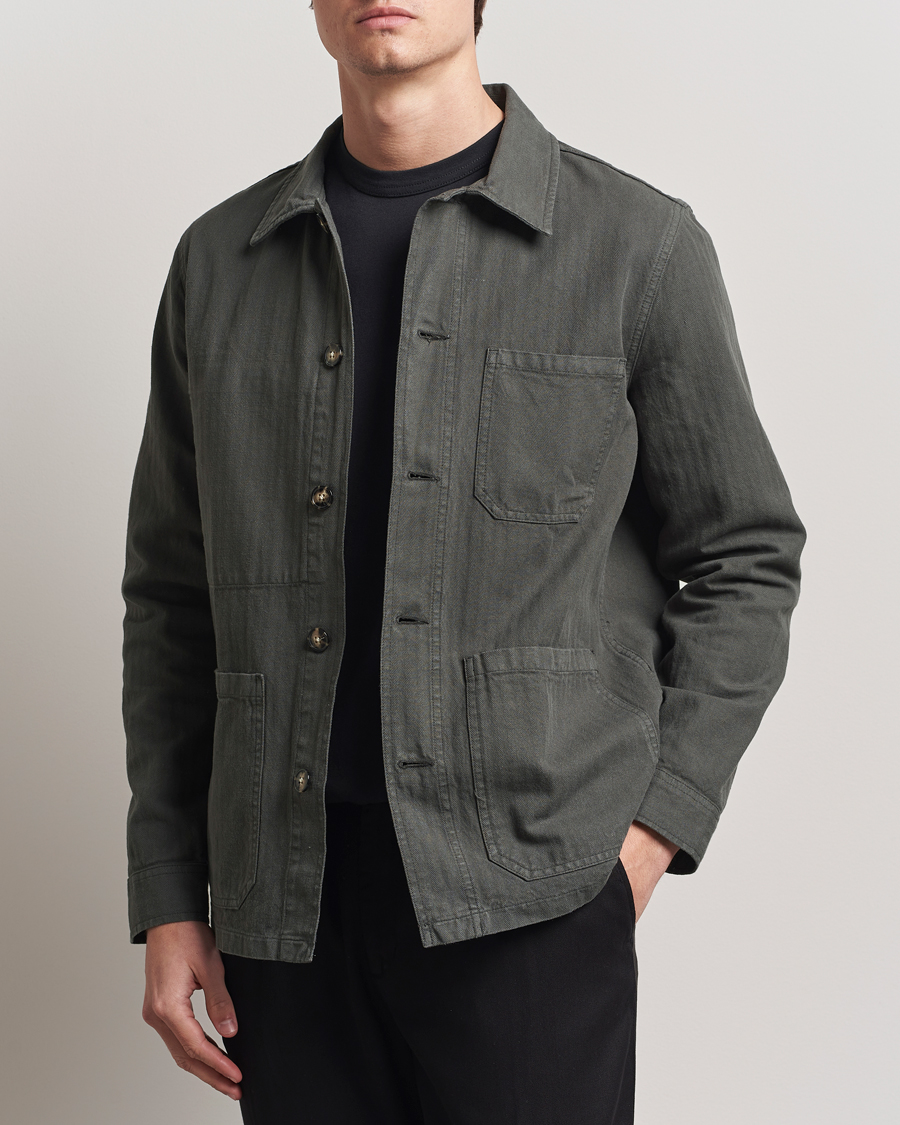 Herren | Jacken | A Day's March | Herringbone Overshirt Olive