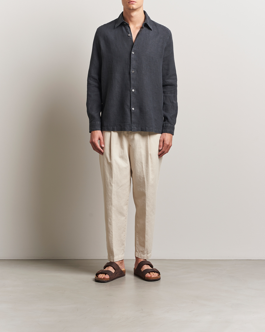 Herren | Hemden | A Day's March | Clean Cut Linen Shirt Off Black