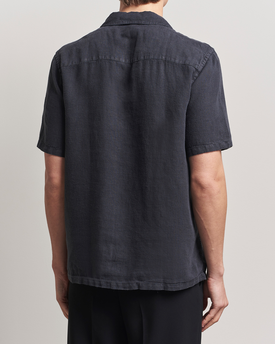 Herren | Hemden | A Day's March | Yamu Linen Short Sleeve Shirt Off Black
