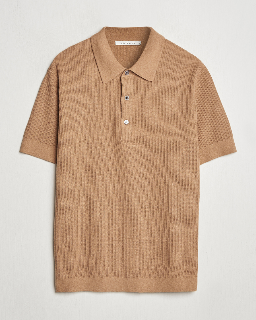 Herren | Pullover | A Day's March | Aspen Structure Short Sleeve Polo Camel