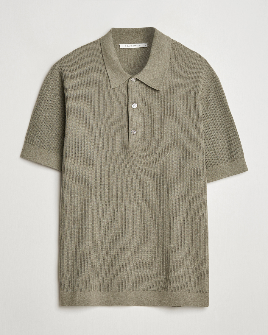 Herren | Pullover | A Day's March | Aspen Structure Short Sleeve Polo Safari Green