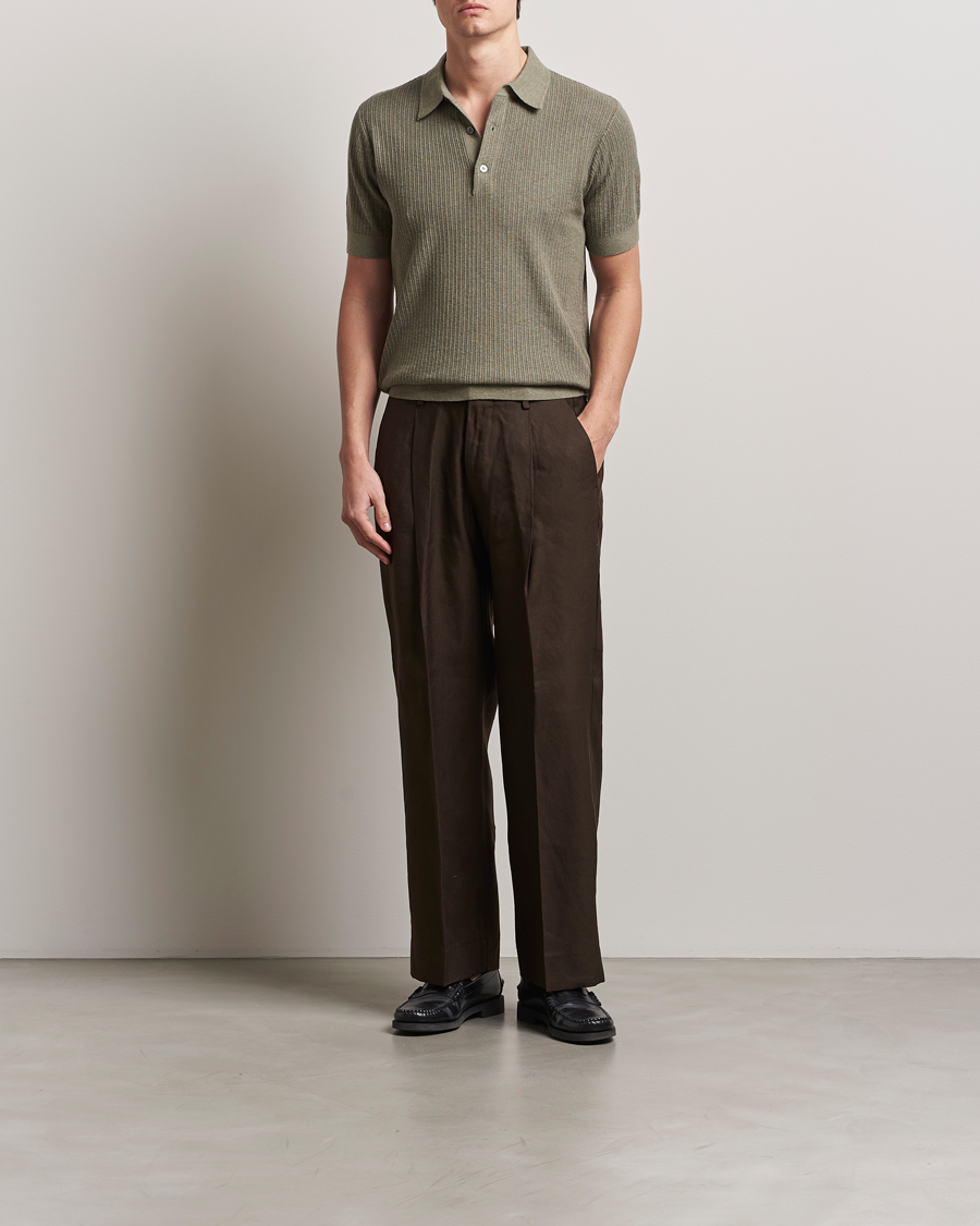 Herren | Pullover | A Day's March | Aspen Structure Short Sleeve Polo Safari Green