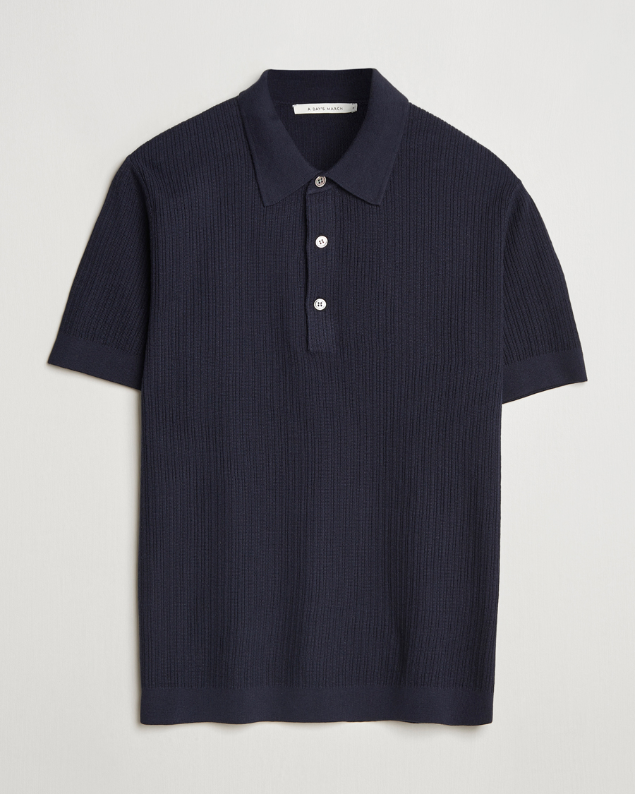 Herren | Pullover | A Day's March | Aspen Structure Short Sleeve Polo Navy