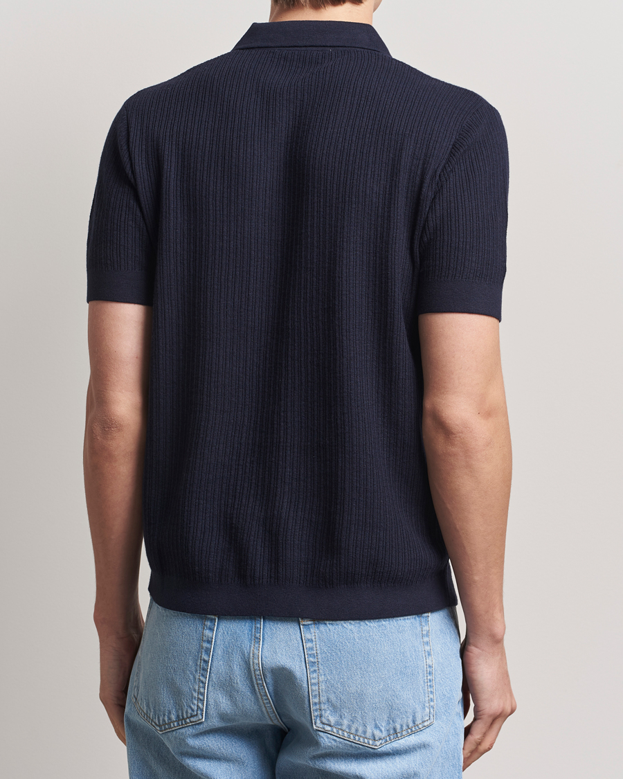 Herren | Pullover | A Day's March | Aspen Structure Short Sleeve Polo Navy