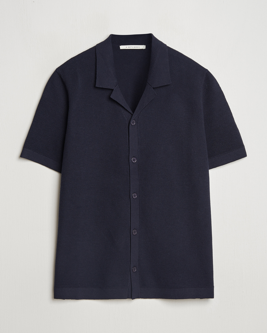 Herren | Pullover | A Day's March | Yamu Structure Short Sleeve Navy