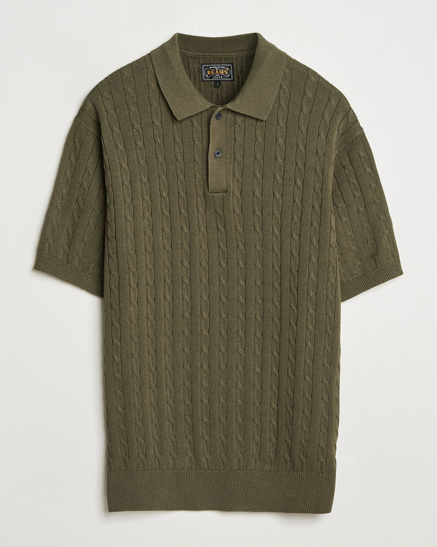 Herren | Poloshirts | BEAMS PLUS | Short Sleeve Cable Polo Olive