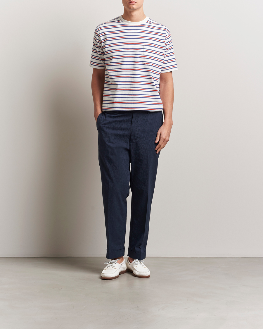 Herren | T-Shirts | BEAMS PLUS | Short Sleeve T-Shirt Blue/Red Stripe