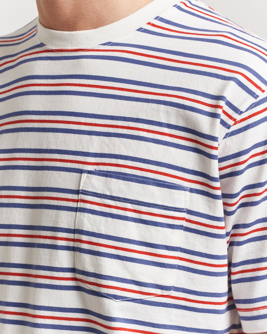 Herren | T-Shirts | BEAMS PLUS | Short Sleeve T-Shirt Blue/Red Stripe