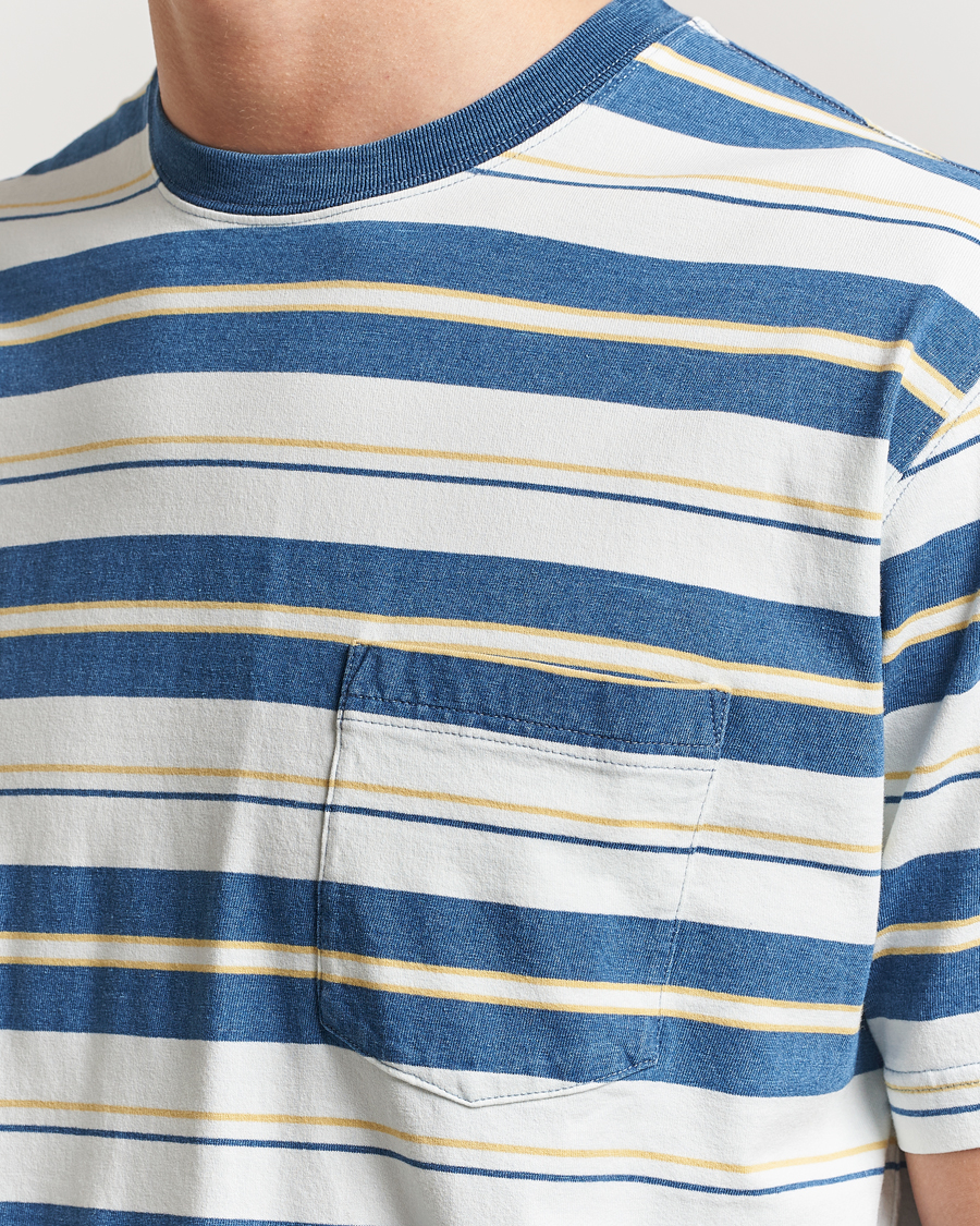 Herren | T-Shirts | BEAMS PLUS | Short Sleeve T-Shirt Blue Indigo Stripe