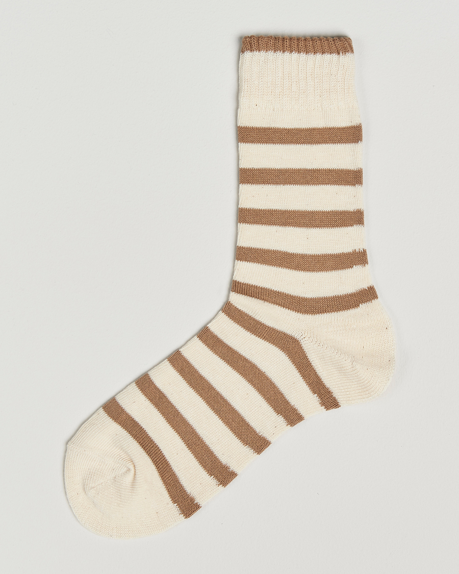 Herren | Unterwäsche | BEAMS PLUS | 2 Tone Stripe Socks White/Tan