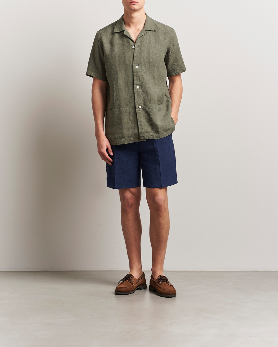 Herren | Hemden | Kamakura Shirts | Heavy Linen Beach Shirt Green