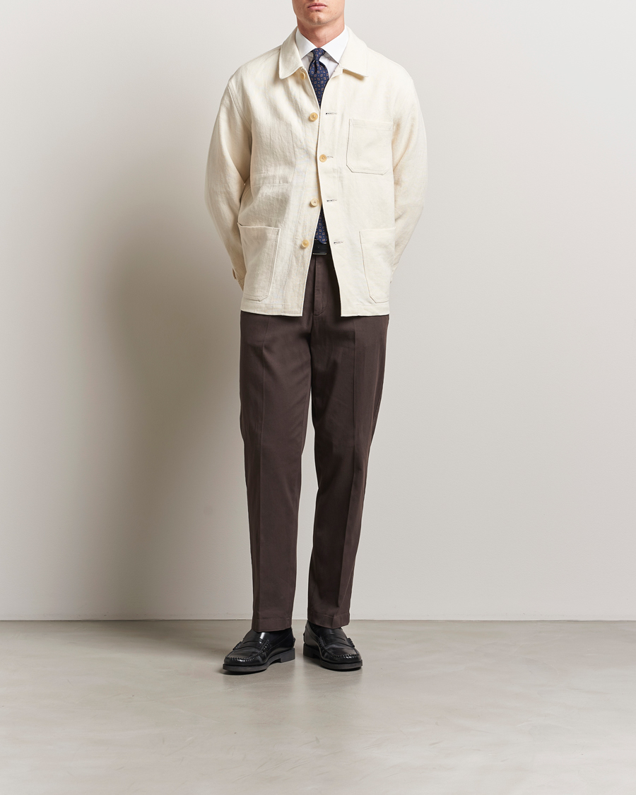 Herren | Jacken | Kamakura Shirts | Linen French Worker Jacket Off White