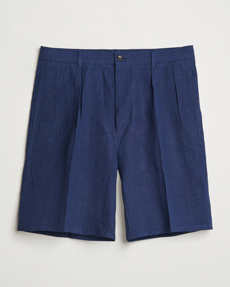 Herren | Shorts | Kamakura Shirts | Pleated Linen Shorts Navy