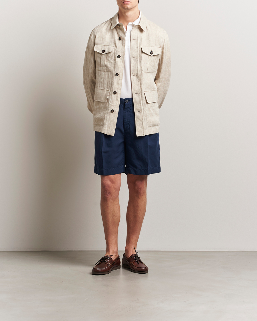 Herren | Shorts | Incotex | Pleated Chinolino Shorts Navy