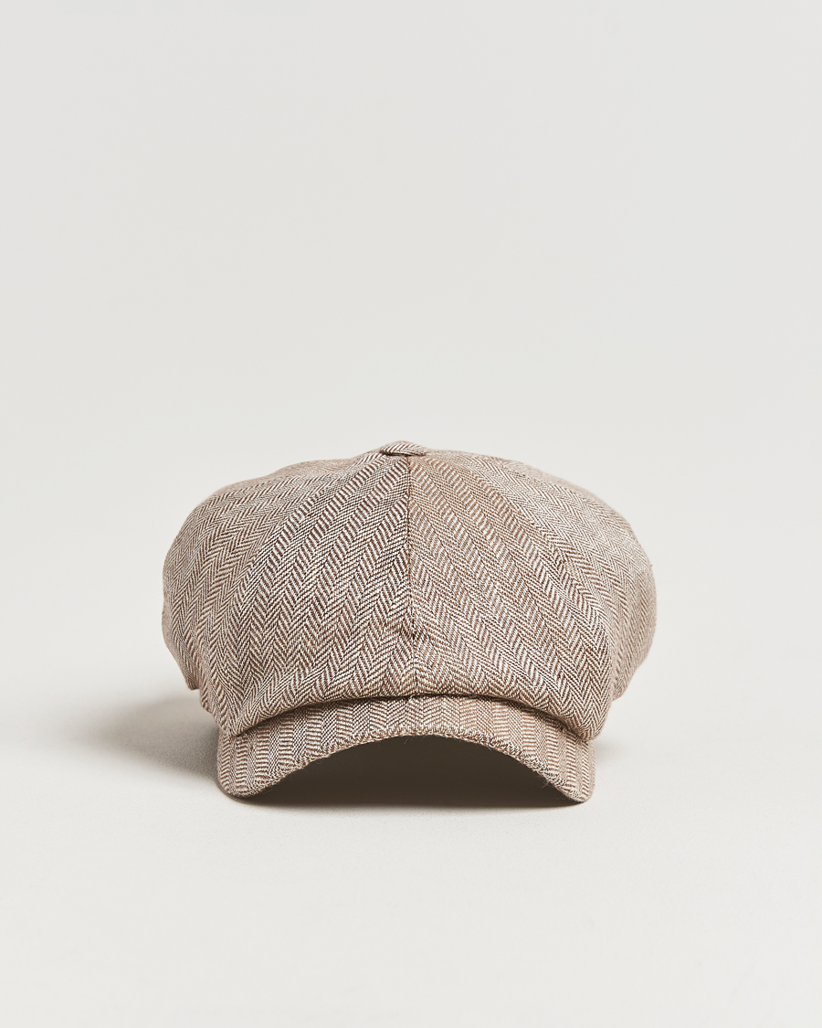 Herren | Wigéns Newsboy Classic Linen Herringbone Cap Brown | Wigéns | Newsboy Classic Linen Herringbone Cap Brown