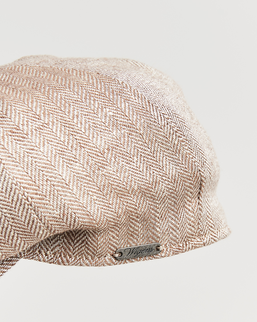 Herren | Hüte & Mützen | Wigéns | Newsboy Classic Linen Herringbone Cap Brown