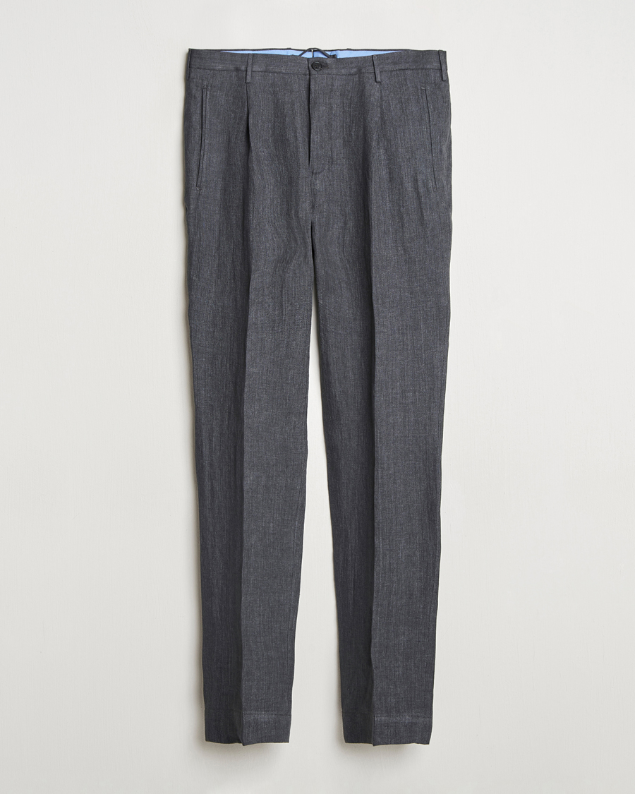 Herren | Hosen | Incotex | Tapered Fit Linen Herringbone Trousers Grey
