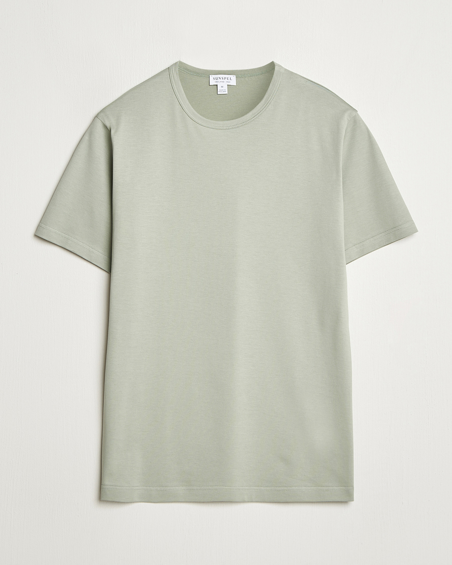 Herren | T-Shirts | Sunspel | Crew Neck Q82 Cotton T-Shirt Pastel Green