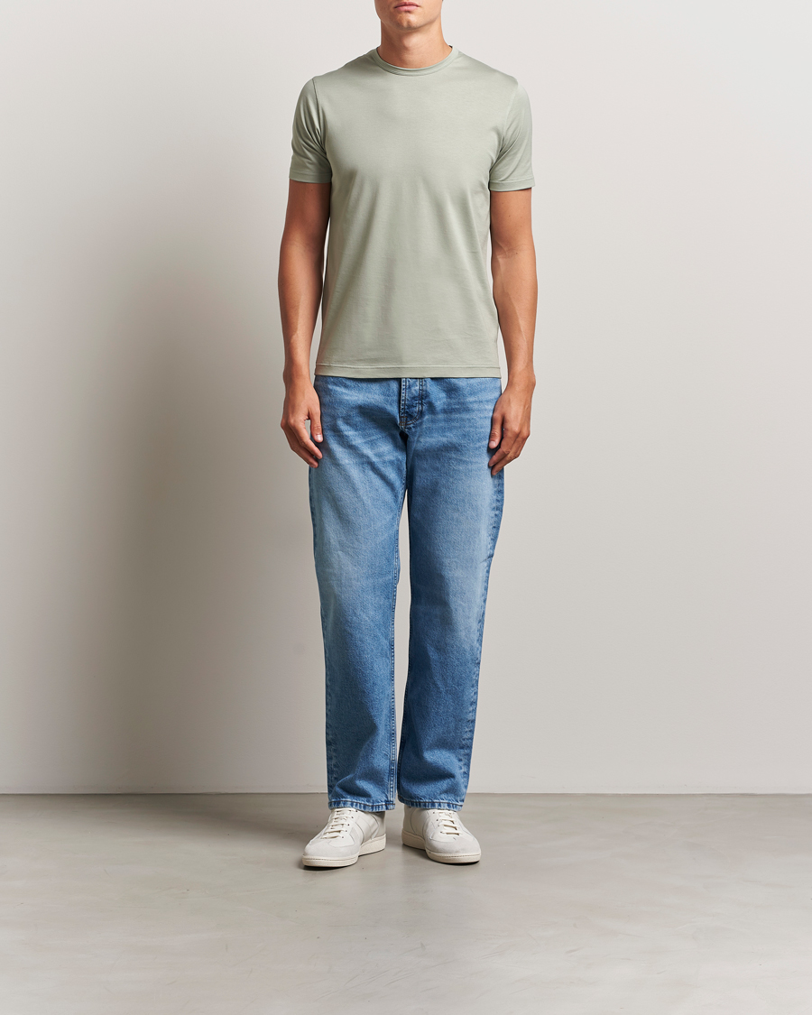 Herren | T-Shirts | Sunspel | Crew Neck Q82 Cotton T-Shirt Pastel Green