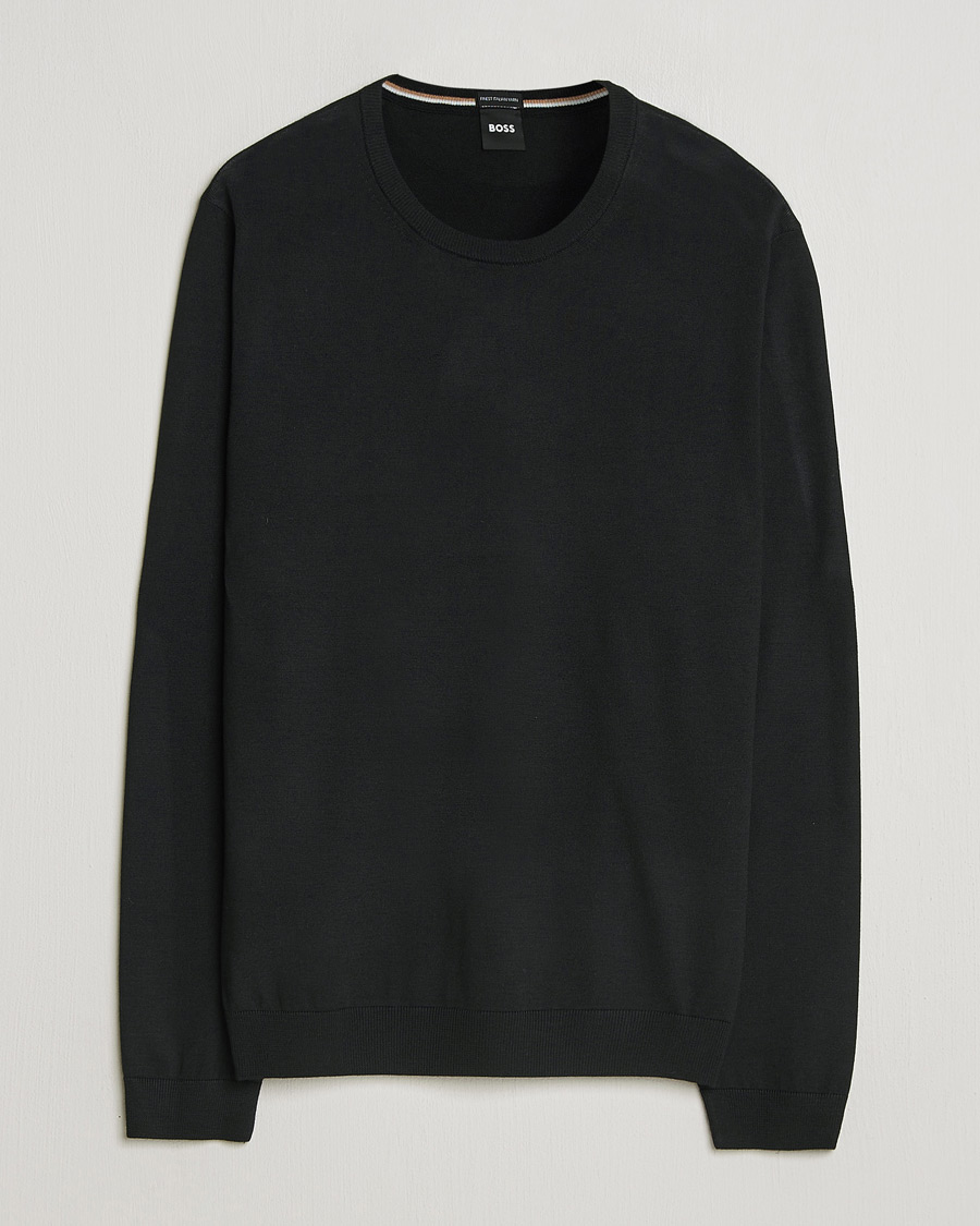 Herren | Pullover | BOSS BLACK | Leno Wool Crew Neck Pullover Black
