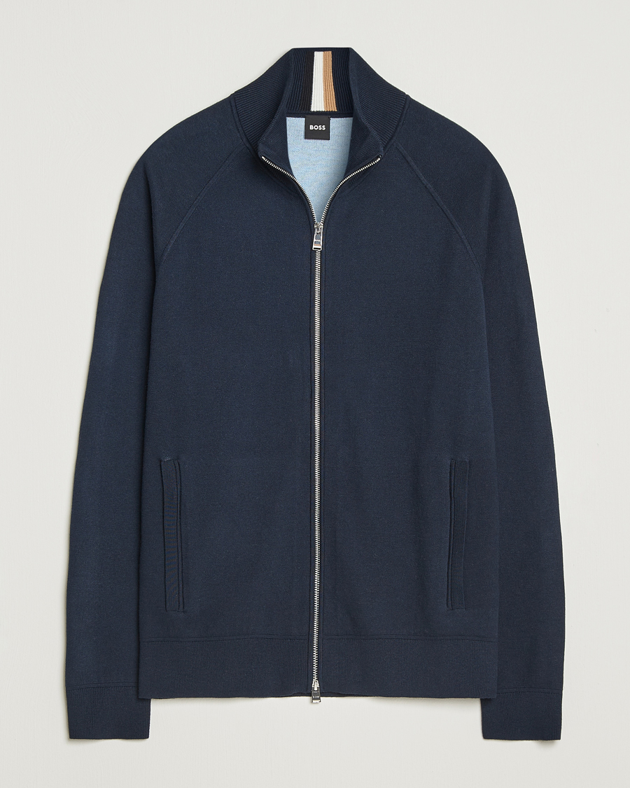 Herren | Pullover | BOSS BLACK | Idino Knitted Full Zip Dark Blue