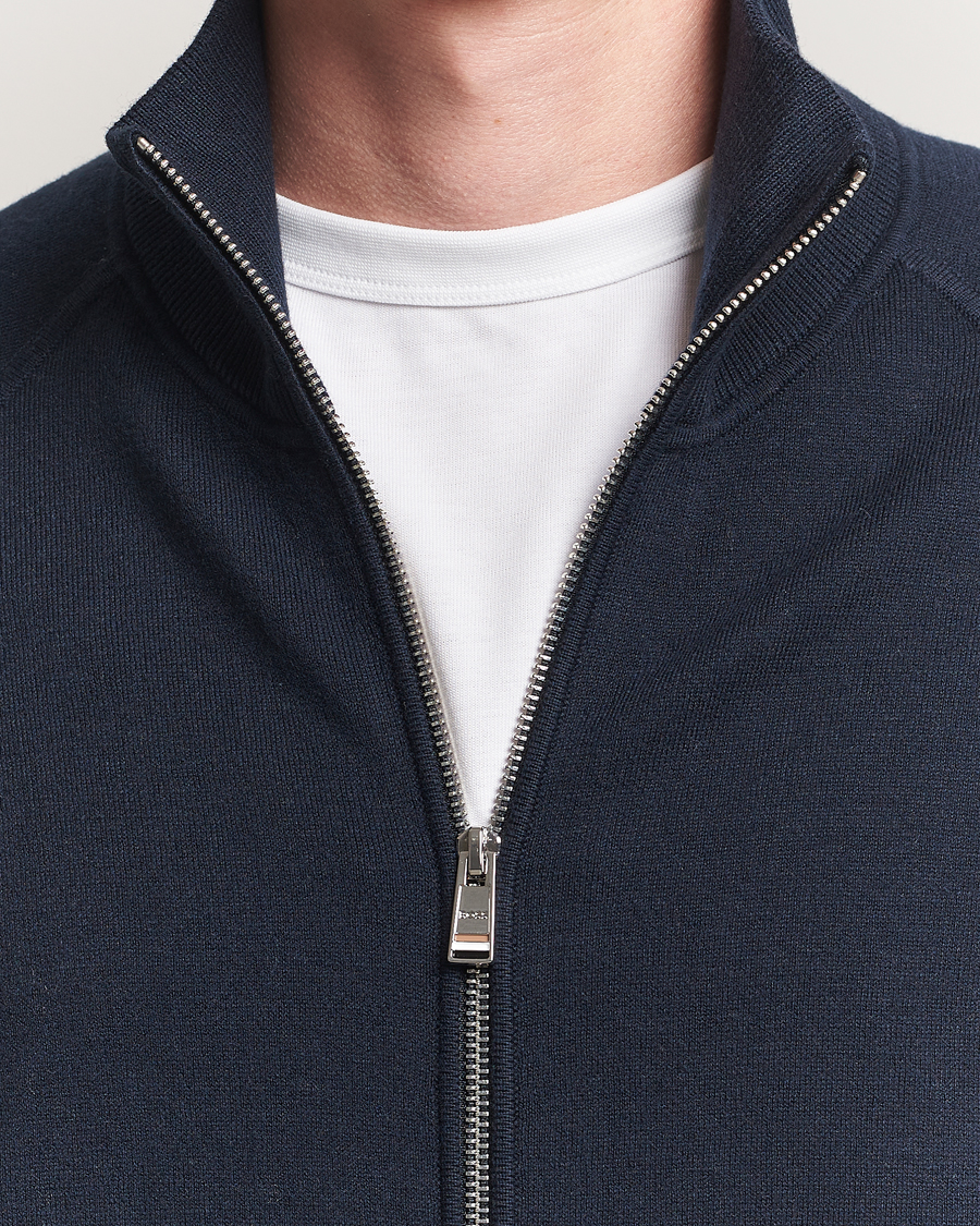 Herren | Pullover | BOSS BLACK | Idino Knitted Full Zip Dark Blue