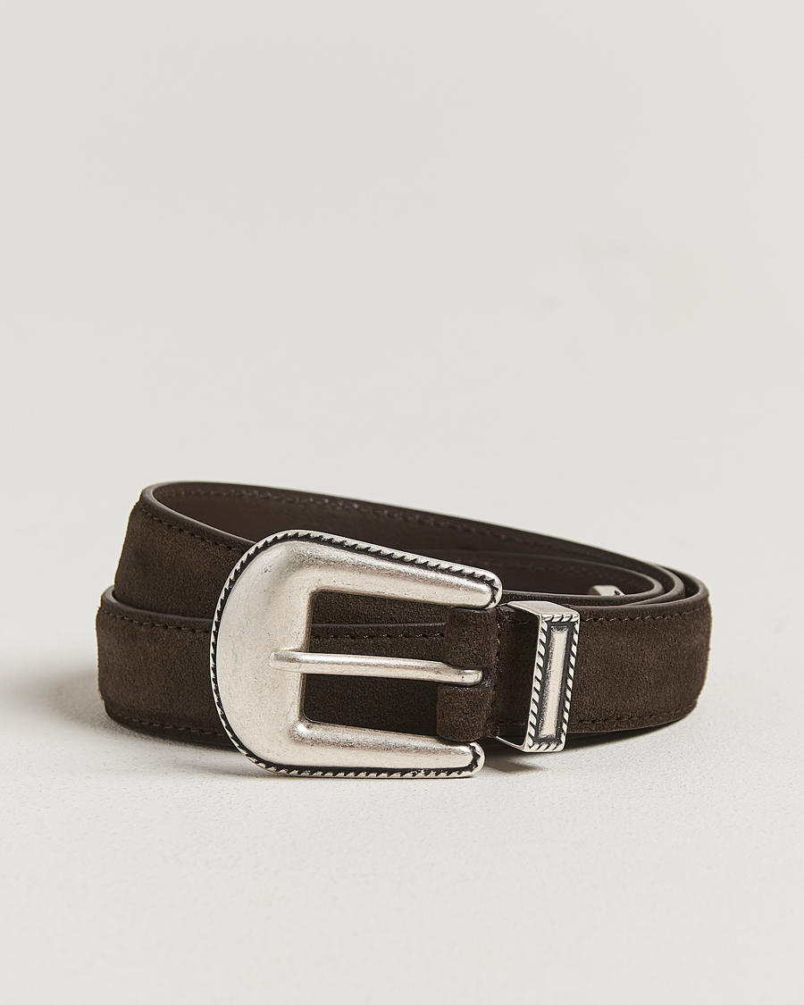 Herren | Gürtel | Anderson's | Western Suede Belt 2,5 cm Dark Brown